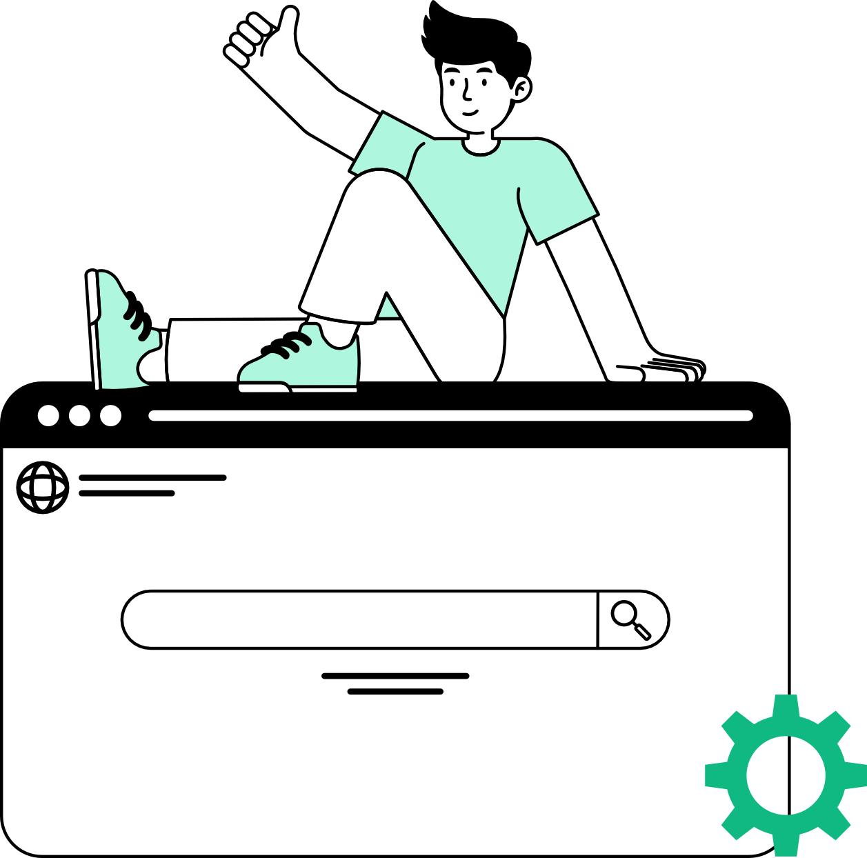 Illustration of a confident person giving a thumbs up on a web browser, representing a smooth and successful WordPress migration