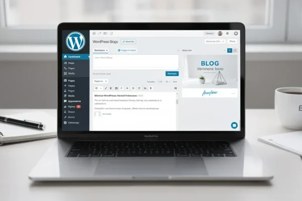 WordPress admin dashboard with editor open, plugins menu and settings for updates, security and site maintenance
